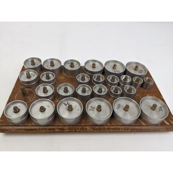 Vintage Watch Glass Fitting Dies Set Kit Tool Watchmakers On Wood Board